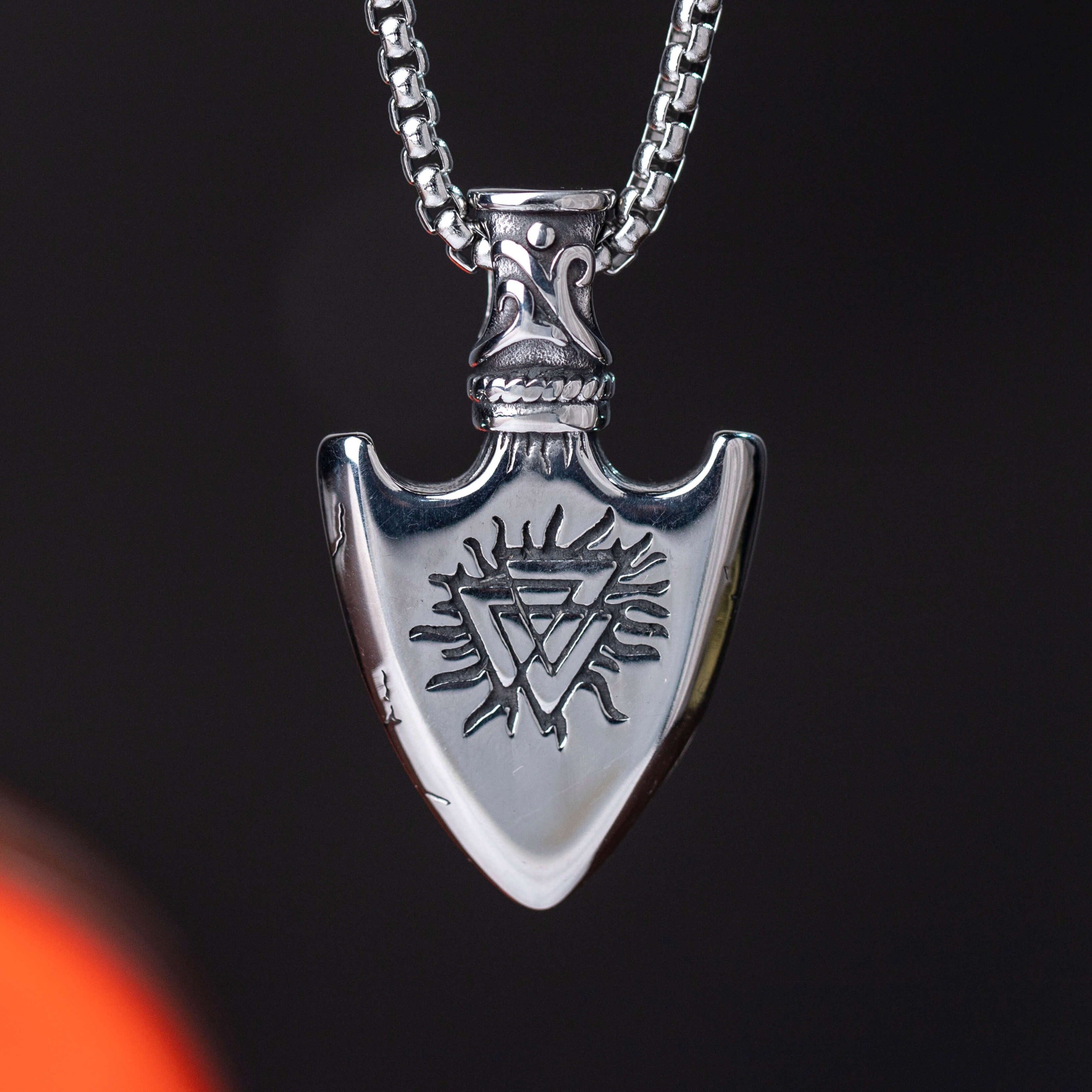Stainless Steel Silver Viking Runes Arrow Silver Necklace For Men ...