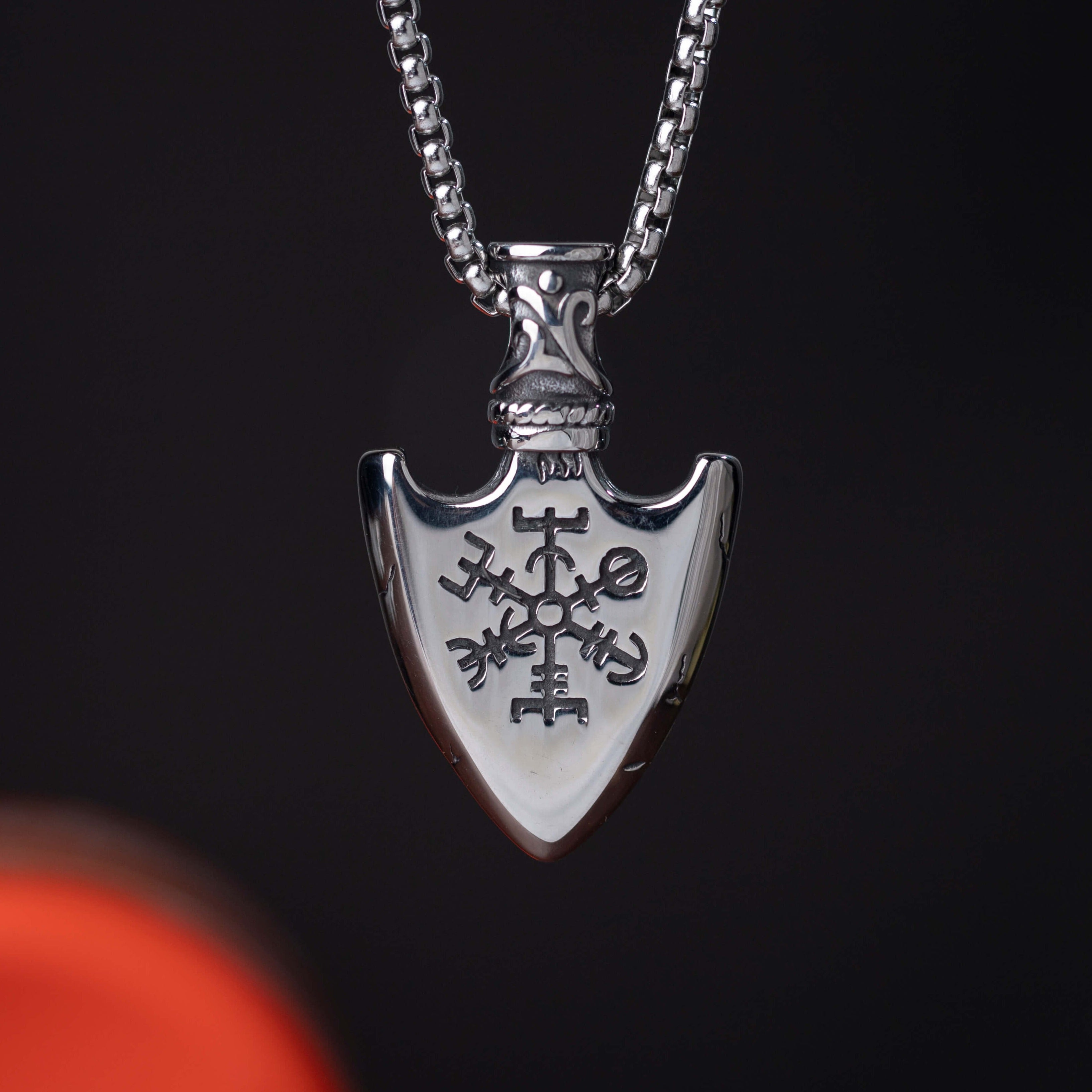Stainless Steel Silver Viking Runes Arrow Silver Necklace For Men ...