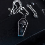 Stainless Steel Punk Cranium Skull Black Necklace For Men Manntara