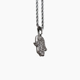 Unisex Silver Hamsa Necklace - Stainless Steel Hand of Fatima Pendant Manntara