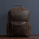 Unisex Brown Leather Classic Backpack For Travel Manntara