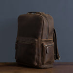 Unisex Brown Leather Classic Backpack For Travel Manntara