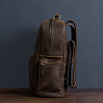 Unisex Brown Leather Classic Backpack For Travel Manntara