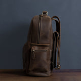 Unisex Brown Leather Classic Backpack For Travel Manntara