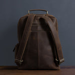 Unisex Brown Leather Classic Backpack For Travel Manntara