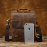 Unique men's brown leather vintage messenger bag for iPad