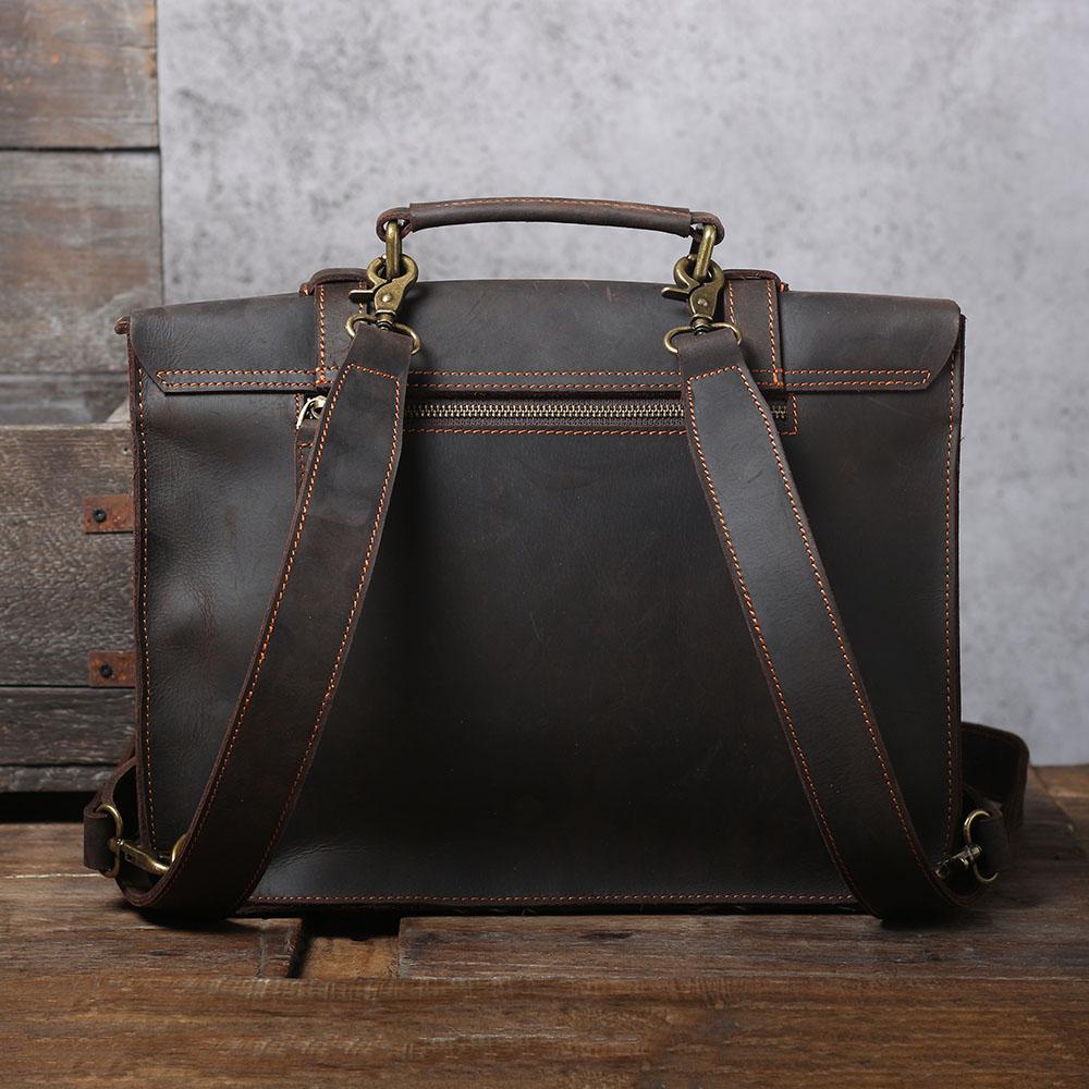 2-in-1 Full-Grain Leather Laptop Business BriefcaseBackpack