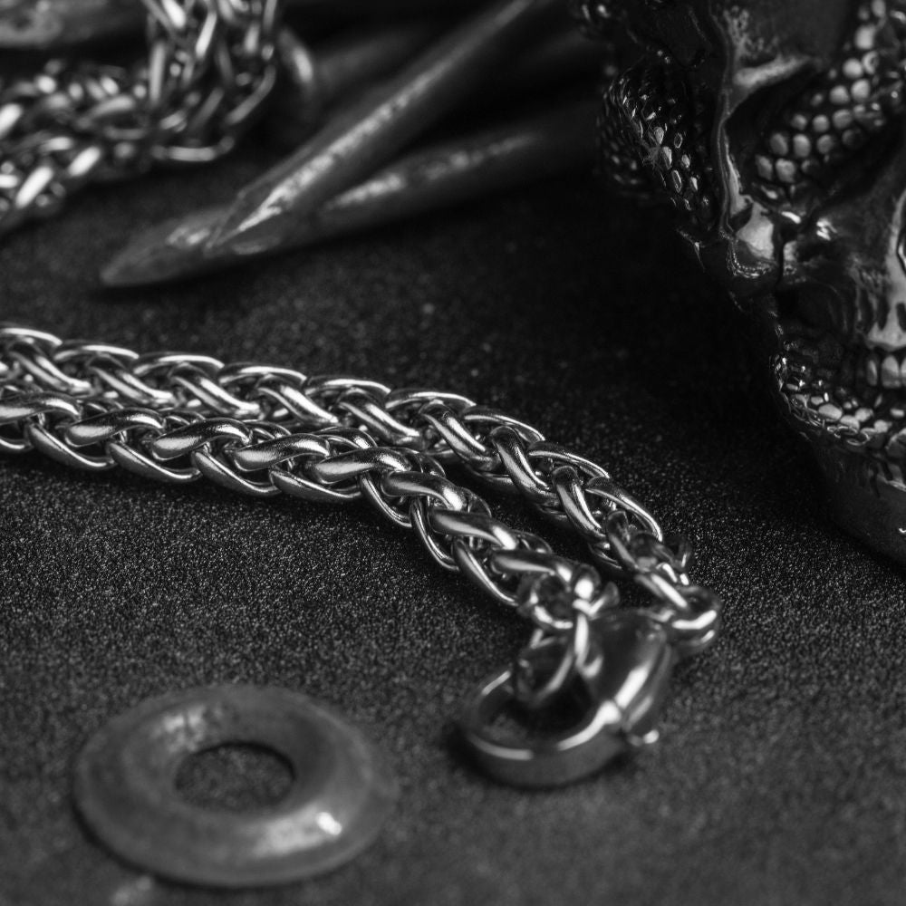 Black Gothic Skull Stainless Steel Necklace For Men