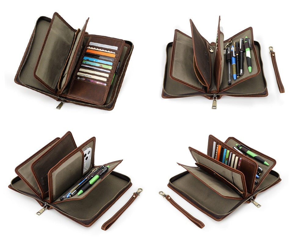 Brown Full-Grain Leather Clutch Travel Bag For Men