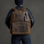 Brown Leather 35L Laptop Business Backpack for Men & Women