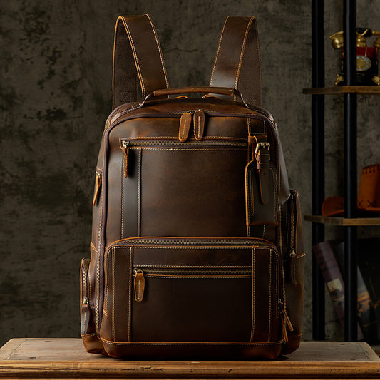 Brown Leather 35L Laptop Business Backpack for Men & Women