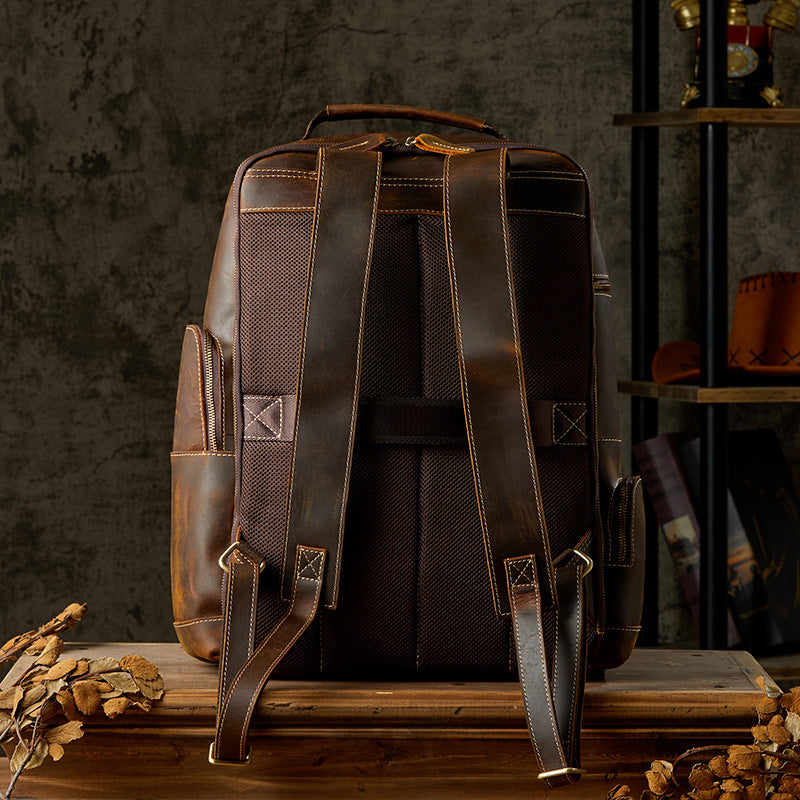 Brown Leather 35L Laptop Business Backpack for Men & Women