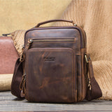 Unique men's brown leather vintage messenger cross body bag for iPad