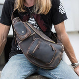 Unique Men's brown vintage leather cross body bag