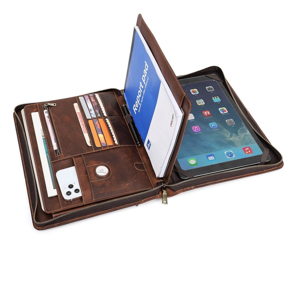 Full-Grain Brown Leather iPad Productivity Case