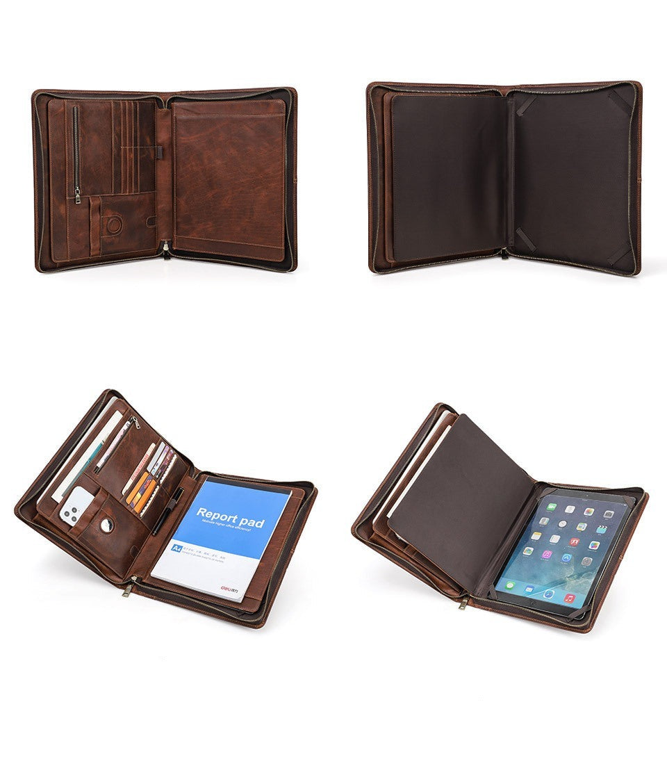 Full-Grain Brown Leather iPad Productivity Case