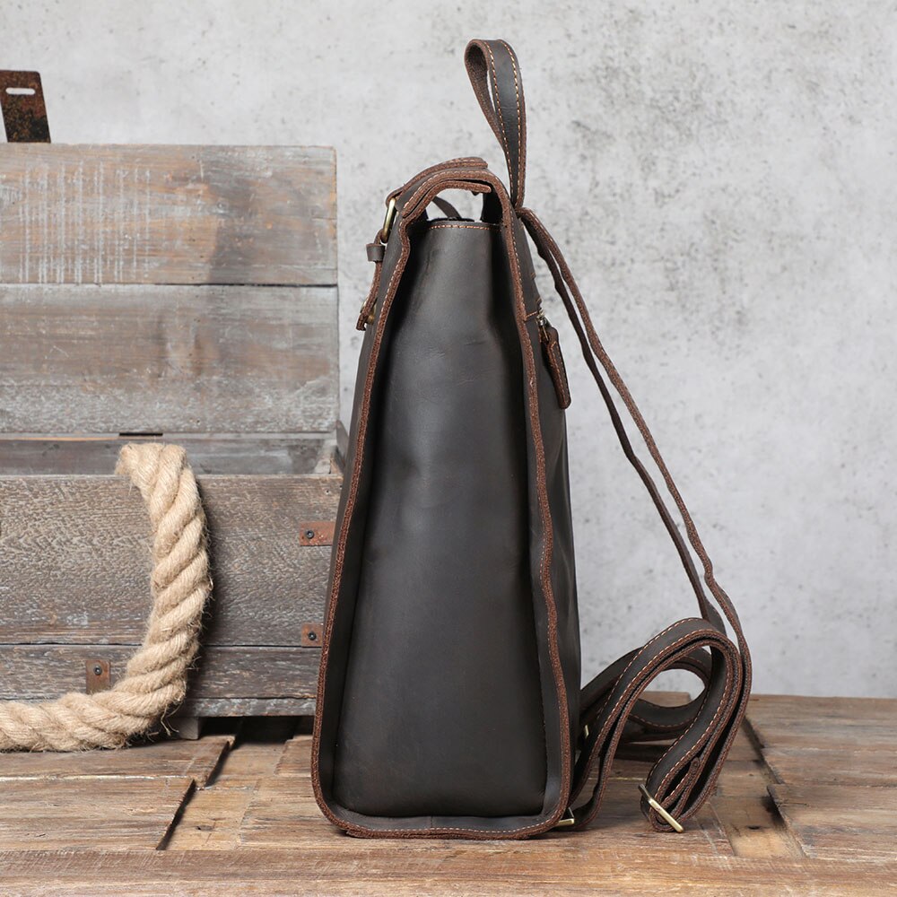 Full-Grain Leather Anti-Theft Retro Laptop Backpack for Men