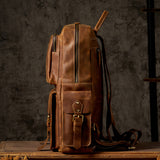Full-Grain Leather Brown Business Laptop Backpack for Men