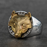 Golden Viking Wolf Head Stainless Steel Ring For Men Manntara