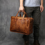 Luxury Brown Full-grain Leather Business Briefcase For Men