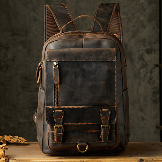 Men's Full-Grain Leather Professional Laptop Backpack for Business