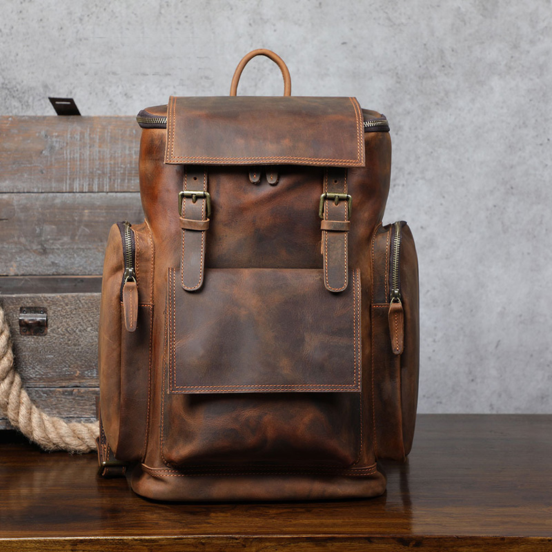 Full-Grain Leather Unisex Vintage 20-inches Laptop Backpack For Travel ...