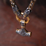 Men's Golden Stainless Steel Mjolnir Viking Necklace