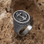 Men's Silver Stainless Steel Fashion Anchor Ring For Sea Lovers Manntara