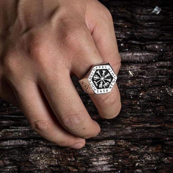 Men's Silver Stainless Steel Fashion Ring With Celtic Runes