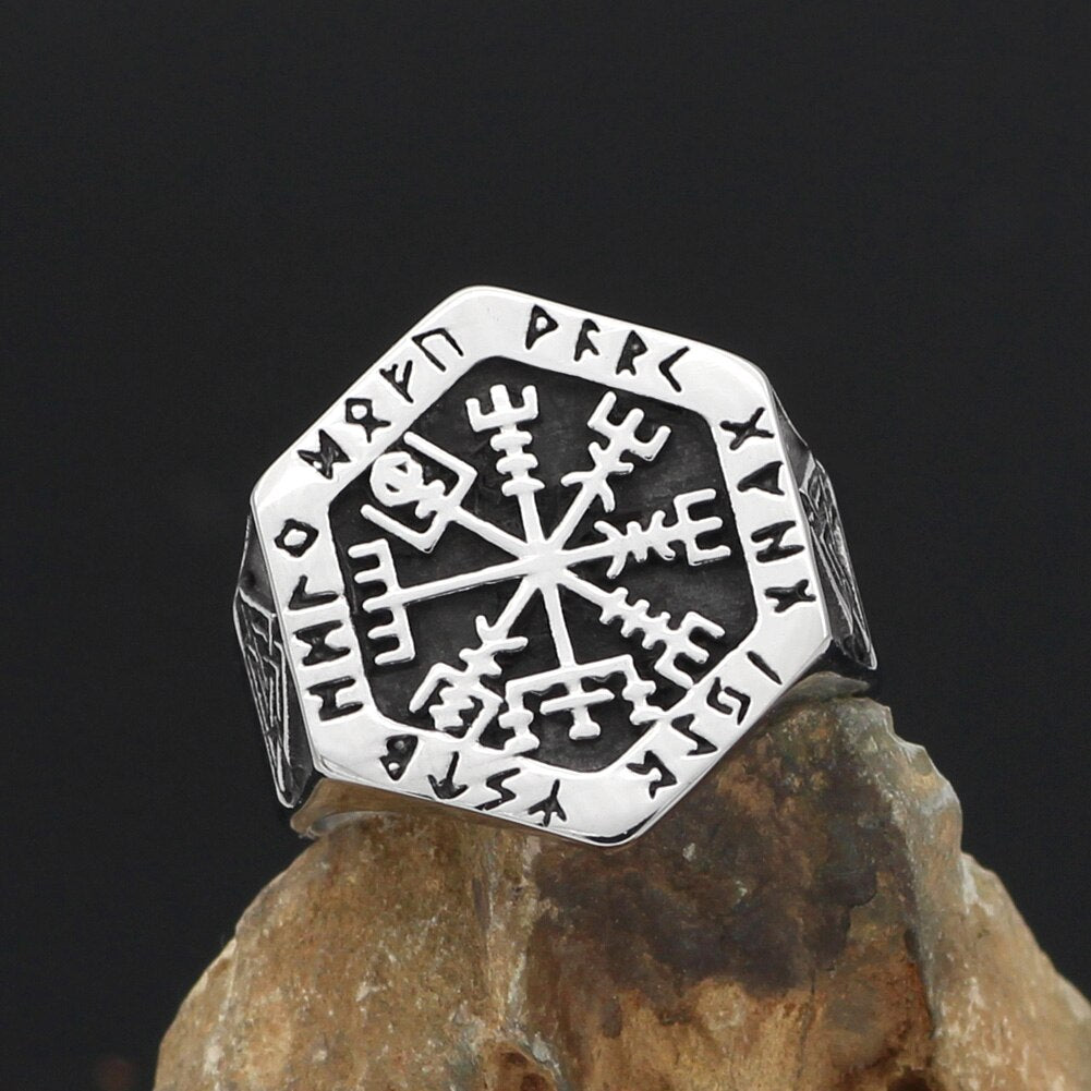 Men's Silver Stainless Steel Fashion Ring With Celtic Runes