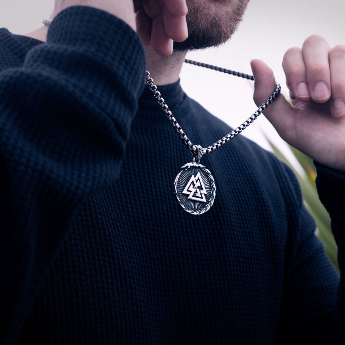 Men's Silver Stainless Steel Norse Valknut Necklace  Viking Pendant Manntara