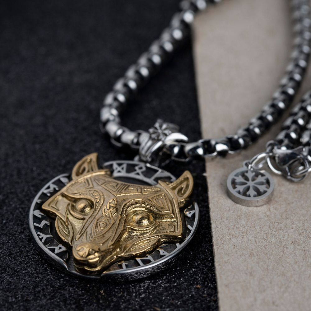 Premium Stainless Steel Golden Viking Wolf Locket Necklace For Men Manntara