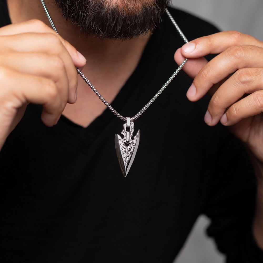 Premium Stainless Steel Silver Arrow Necklace For Men Manntara