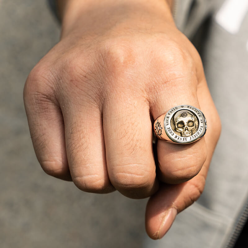 S925 Silver Adjustable Gothic Golden Skull Ring For Men