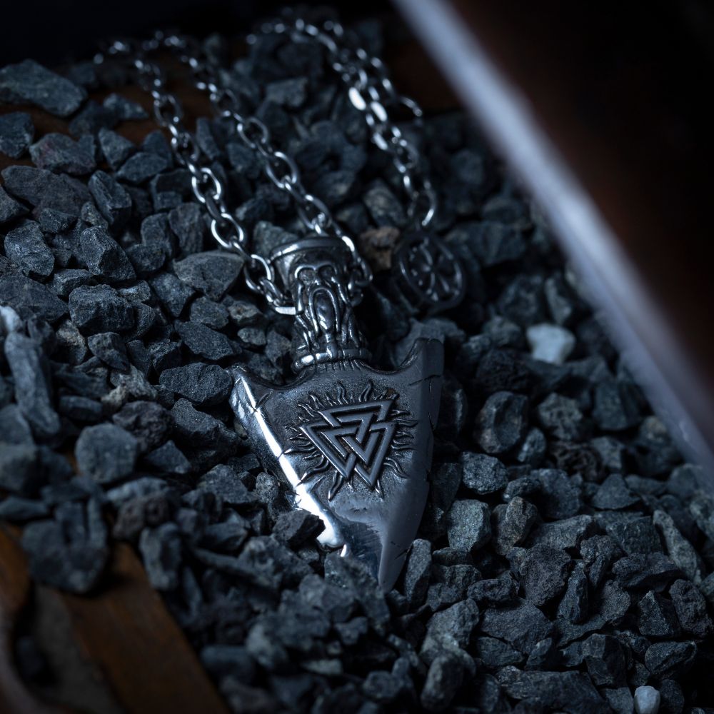 Silver Stainless Steel Viking Arrow Necklace For Men