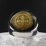 Stainless Steel Saint Benedict Golden Ring For Men Manntara