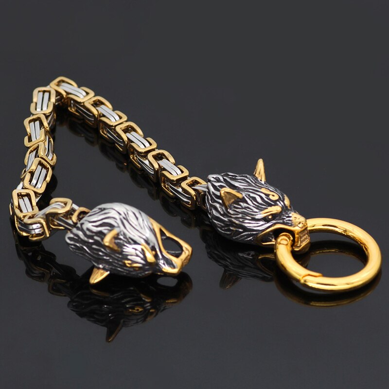 Stainless Steel Wolf Head Golden Bracelet For Men