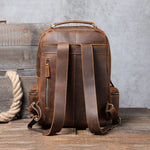 Unisex Brown Leather Classic Backpack For Travel